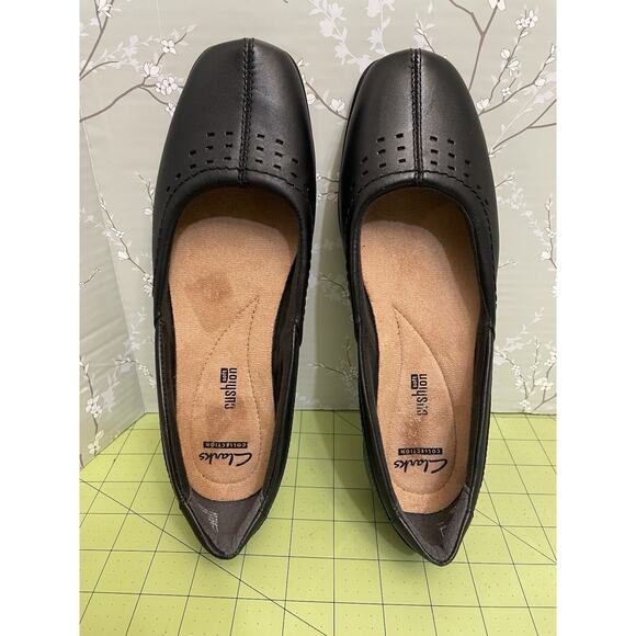 Clarks Haydn Ballet Slip On Flats 8.5m Women’s Black Square Toe Soft Cushion - Picture 2 of 8
